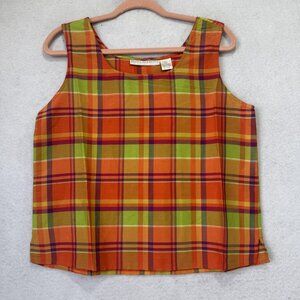 Jessica Holbrook Silk Tank Top Womens Small Plaid Madras Multicolor Sleeveless